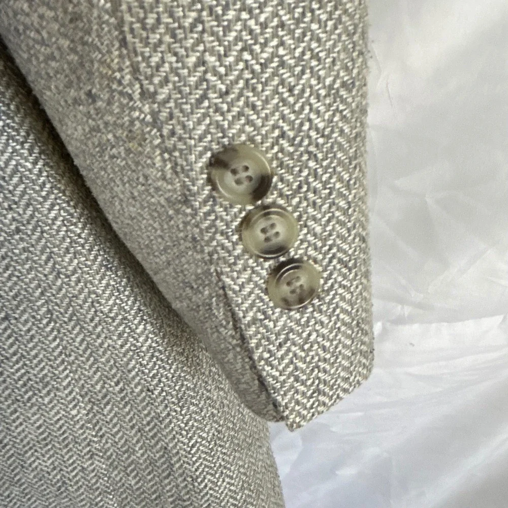 Bert Pulitzer Collectors‎ Edition Mens 100% Silk Blazer Jacket Beige Herringbone